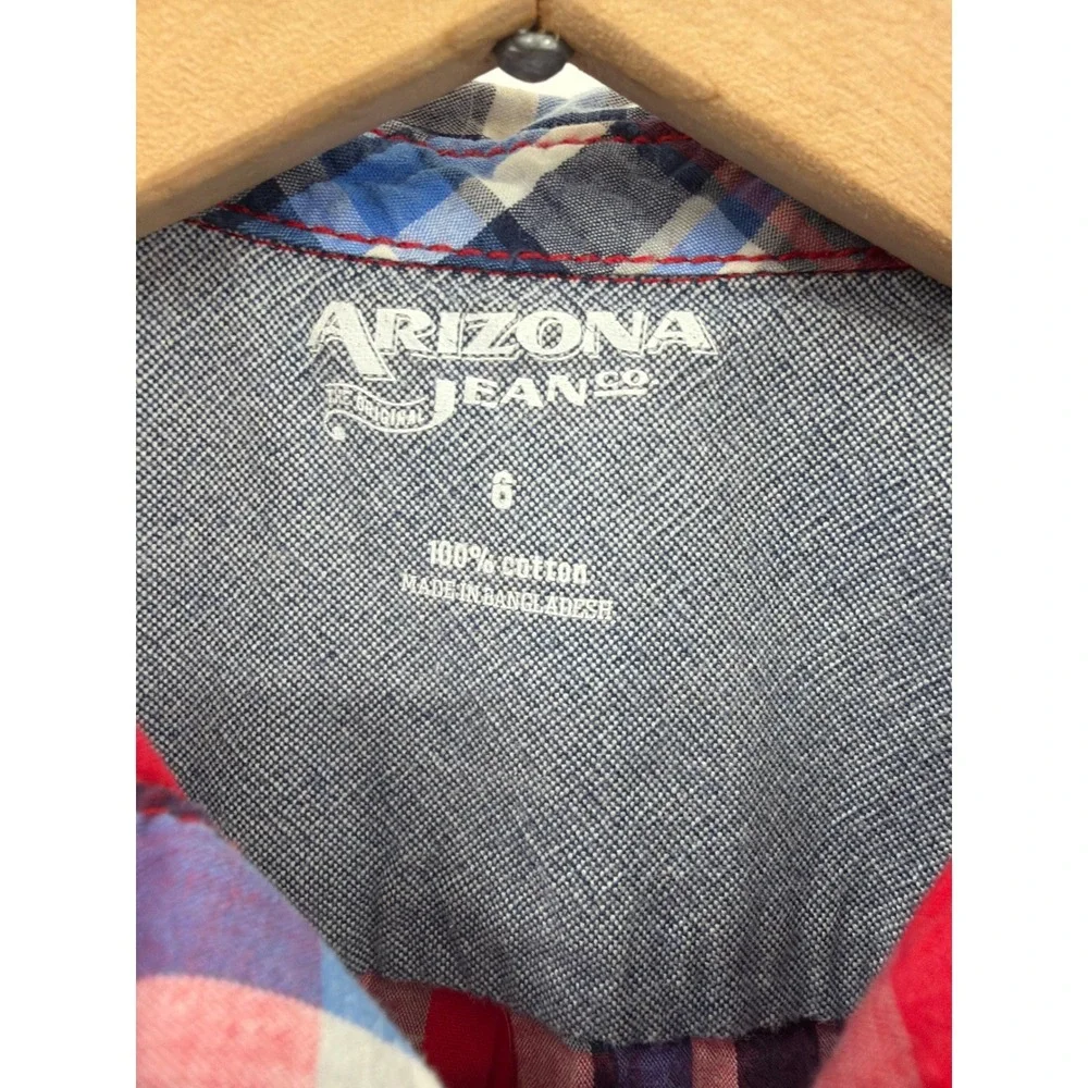 Patriotic Boys 6 Red White Blue Plaid Long Sleeve Button Down Shirt Flag‎ Colors